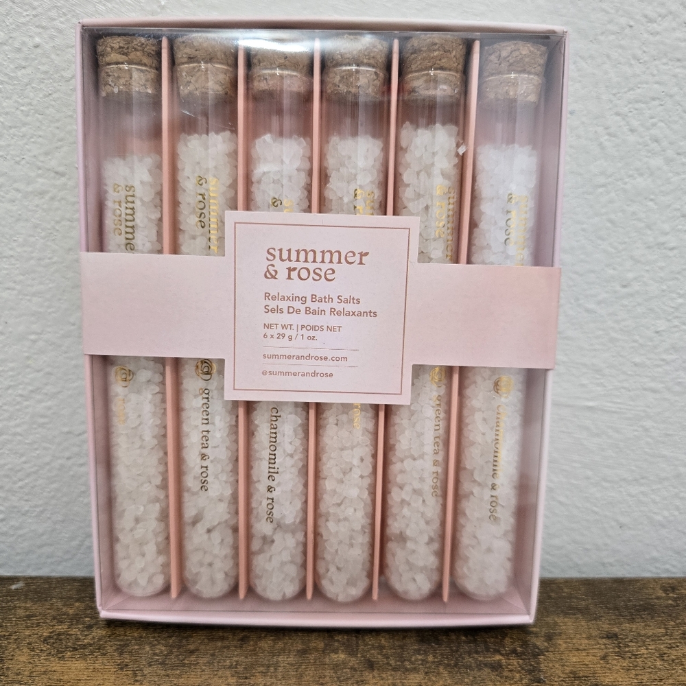 Summer & Rose Bath Soak 6 Piece Gift Set Green Tea Chamomile Rose
